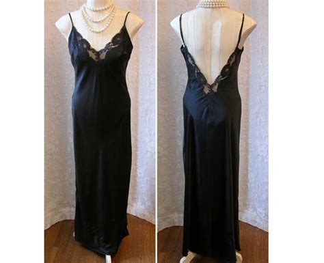 Victorias Secret Black Silk Nightgown 30s Style Black Lace