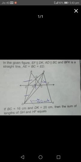 In The Given Figure Ef Parallel Dk Ad Parallel Bc And Bf Is A Straight Line Ae Bc Ed If Bc