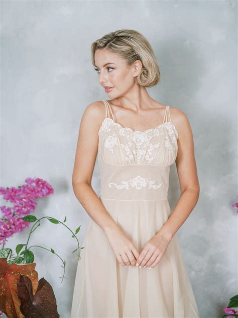Vintage S Cream Sheer Lace Lingerie Nightgown Bridal Boudoir Etsy Uk