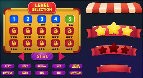 Level Selection Game Menu Scene With Buttons Loading Bar And Stars