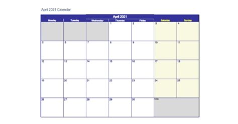 Printable April 2021 Calendar Excel 2020 Calendar