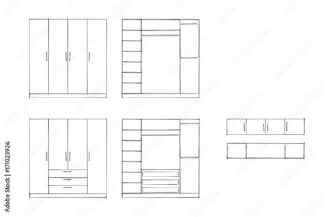 2d Sketch Wardrobe Design Collection Isolated On White Background