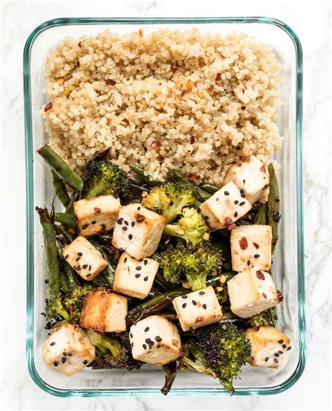 Meal Prep Sesame Tofu Quinoa Bowls Recipe High Protein Vegan