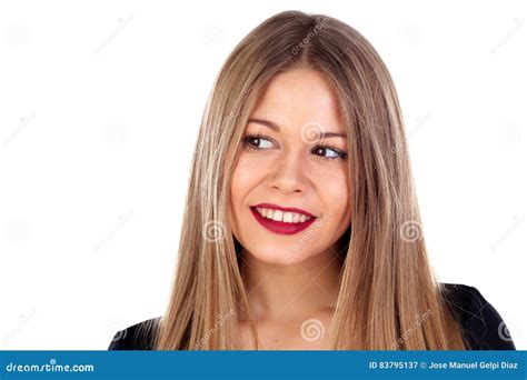 Portrait Of Stylish Girl With Long Blonde Hair And Red Lips Stock Image