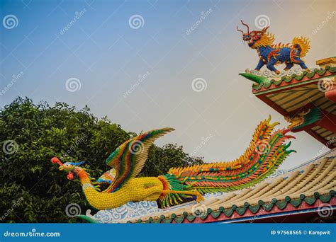 Beautiful Chinese Dragon Headed Unicorn And Chinese Phoenix Stat Stock