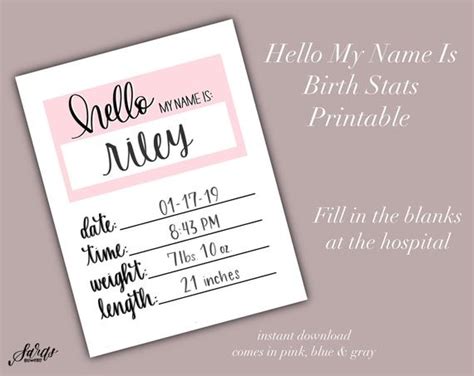 Printable Hello My Name Is Baby Announcement Fill In The Blanks