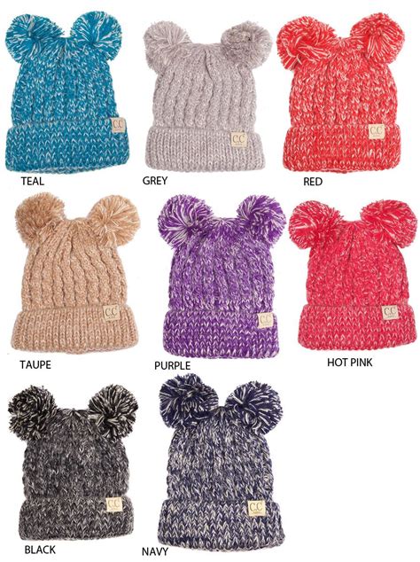 Kids Knit Beanie Hat With Two Pom Poms By Cc Inset 2 Knitting For