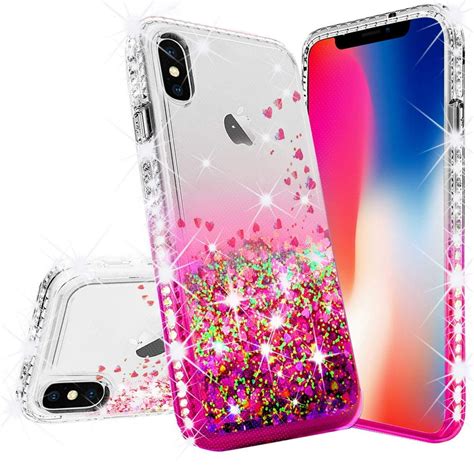 apple iphone xr case glitter bling liquid floating quicksand sparkle with [tempered glass] shock