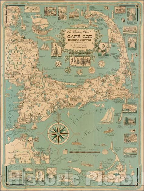 Historic Map A Picture Chart Of Cape Cod Marthas Vineyard And
