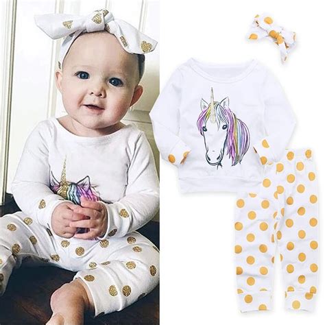 Cute Newborn Baby Girl Clothes Unicorn Long Sleeve T Shirt Topspants