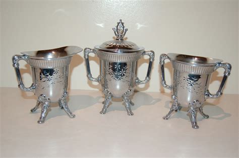 victorian pairpoint quadruple plate aesthetic etched tea coffee set cream sugar antique price