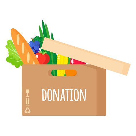 Vector Cartoon Illustration Of Donation Cardboard Box With Healthy