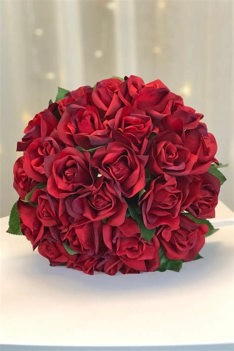Red Silk Rose Wedding Bouquet Bridesmaid Bouquet 24 Garden Etsy