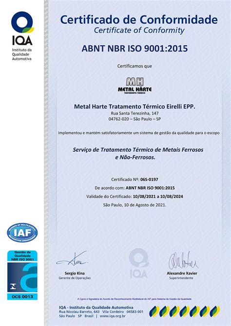 Metal Harte Controle De Qualidade E Certificação