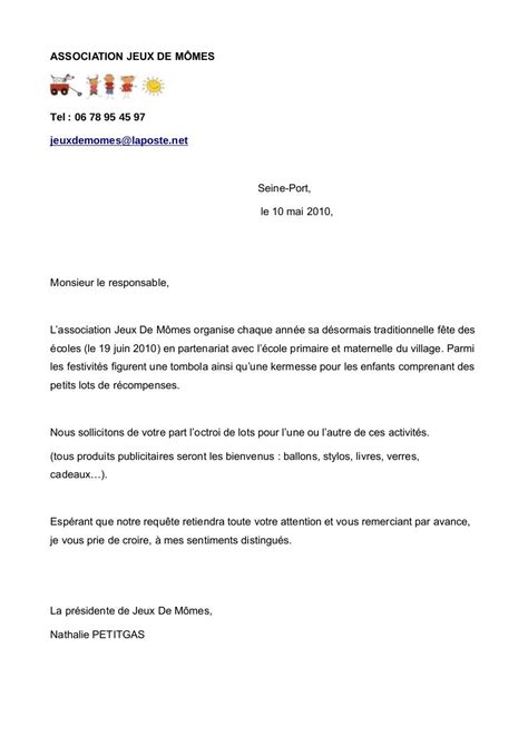 Application Letter Sample Modele De Lettre Demande De Lots Pour Kermesse