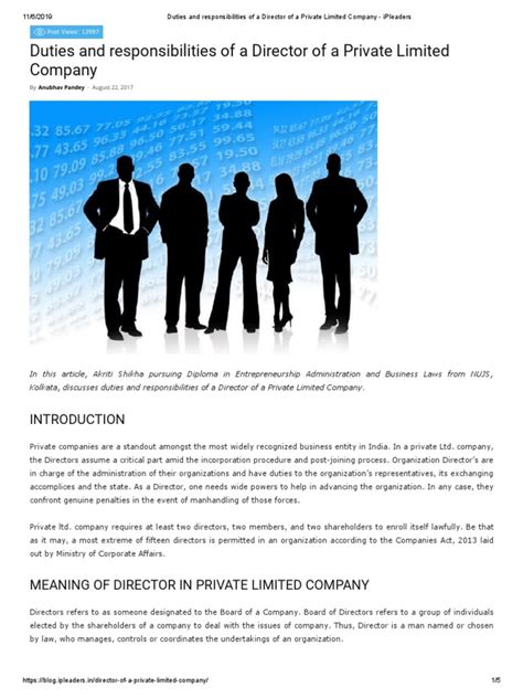 duties and responsibilities of a director of a private limited company ipleaders pdf board