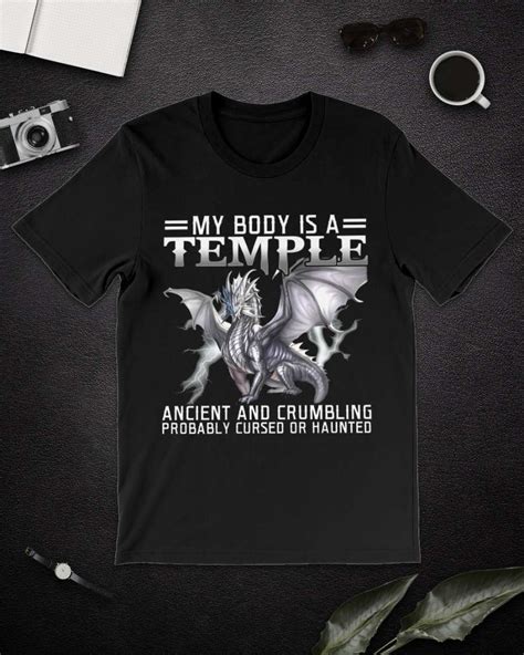 my body is a temple ancient and crumbling probably cursed or haunted silver dragon shirt