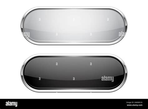 Web Buttons Black And White Shiny Oval Icons With Chrome Frame Stock