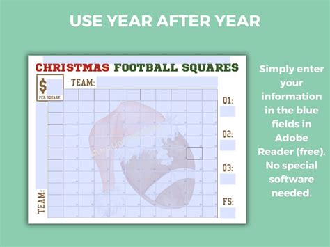 Editable Football Squares Template Bundle Christmas Football Fundraiser