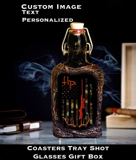 Hunting Personalized Whiskey Flask Set With T Box Unique Etsy