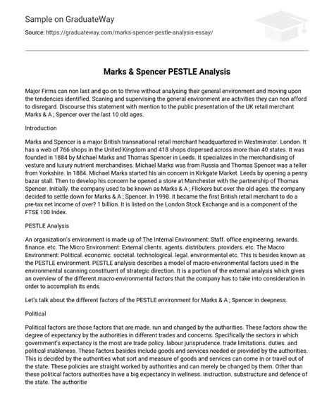 Marks Spencer Pestle Analysis Essay Example Graduateway