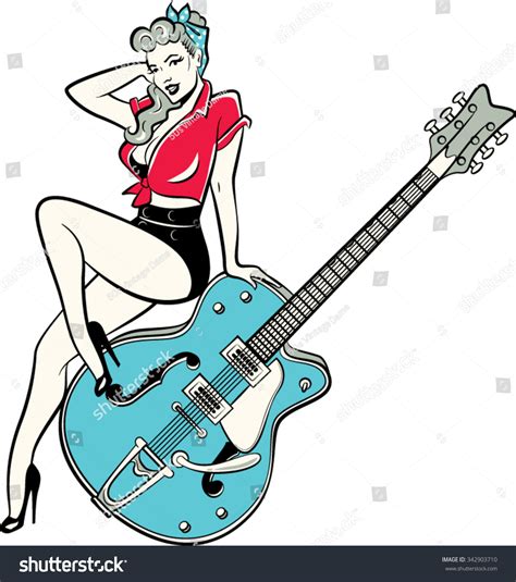 Rockabilly Pinup Girl Sitting On Vintage Stock Vector 342903710