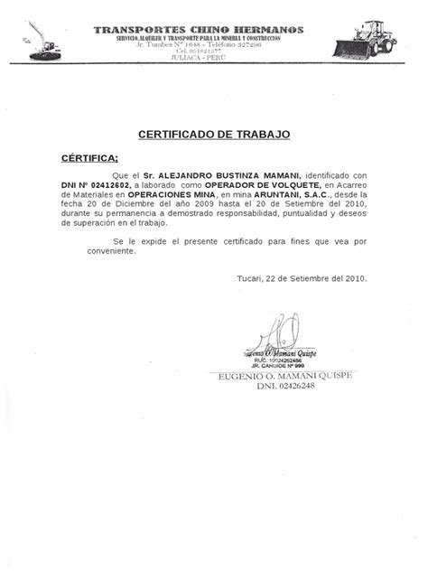 Certificado De Trabajo