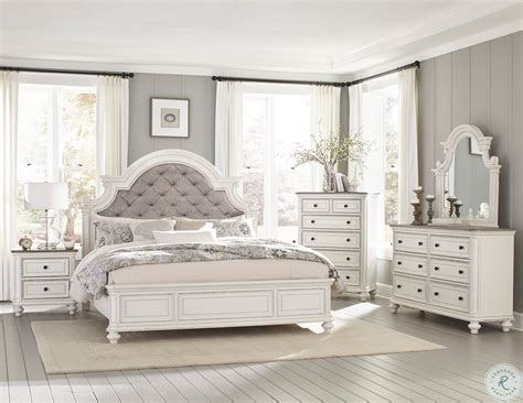 Realyn Chipped Two Tone Upholstered Panel Bedroom Set White Bedroom