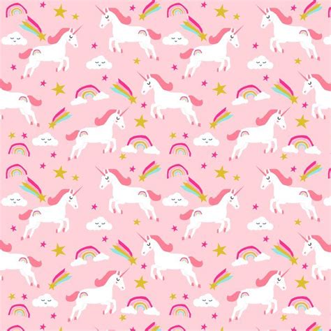 A Pink Background With White Unicorns And Rainbows On The Bottom Stars