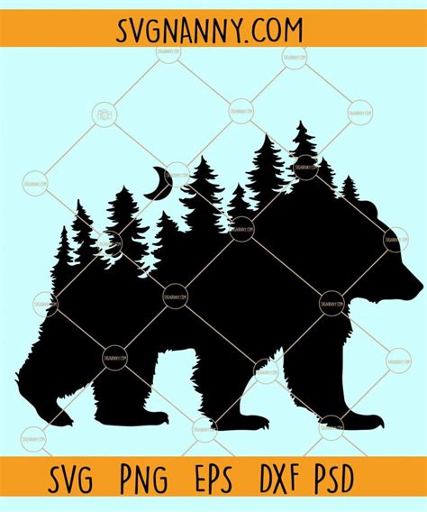 Bear And Mountain Svg Bear Mountain And Trees Svg Bear Svg Files