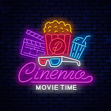 Bright Neon Cinema Sign With Popcorn 1213226 Vector Art At Vecteezy