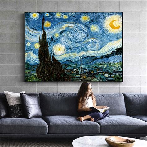 $2.81/sq.ft ($159.99/roll) wallpaper installation has been riddled with challenges over the years. Van Gogh Starry Night Famous Wall Paintings Reproductions Impressionist Landscape Wall Art ...