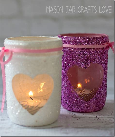 Valentine Glitter Votives Mason Jar Crafts Love