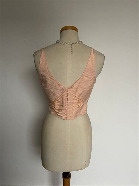 vintage 1950s long line bra conical bullet lace up foundation garment reinforced seams 44” bust