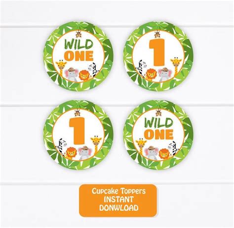 Printable Safari Cupcake Toppers Wild One Cake Toppers Etsy Jungle