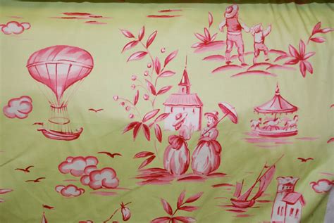 Up Up And Away Fabric Pink And Green Fabric By The Yard Etsy