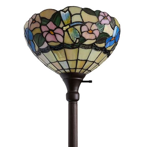 Tiffany Style Floor Torchiere Lamp 70in Stained Glass Floral Etsy