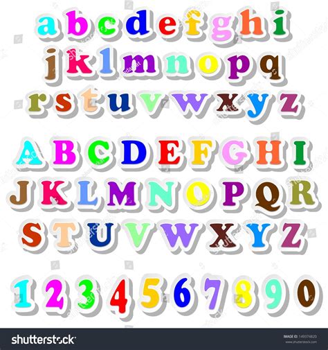 Alphabet Letters Numbers Colorful Stickers เวกเตอร์สต็อก ปลอดค่า
