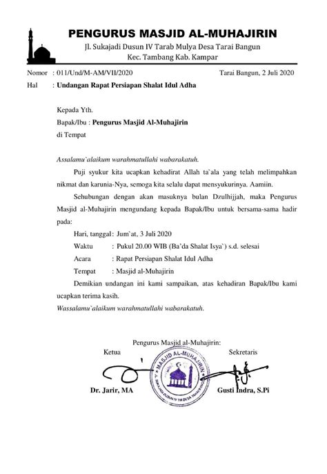 Contoh Surat Undangan Rapat Pembangunan Masjid Contoh Vrogue Co