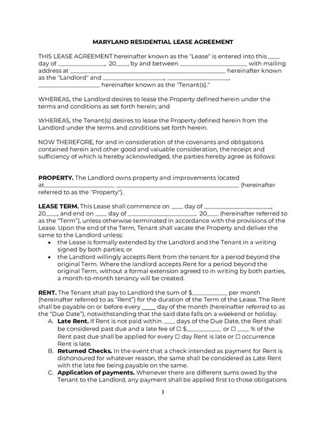 Maryland Rental Lease Agreement Template [2024 ] | PDF & DOC