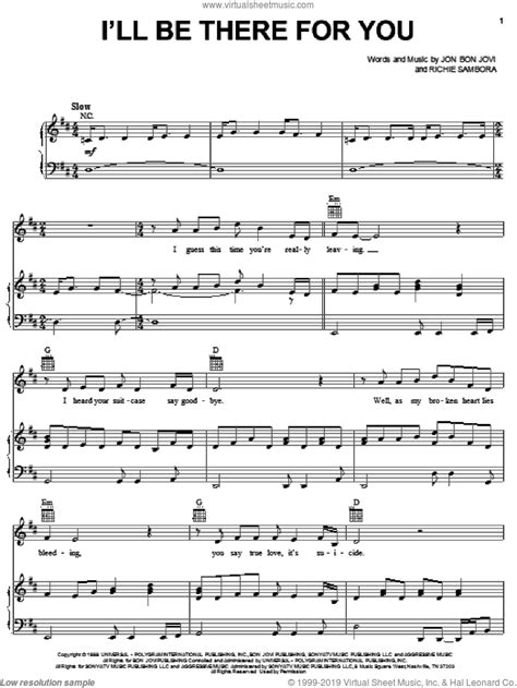 3 times this week / rating: Jovi - I'll Be There For You sheet music for voice, piano ...