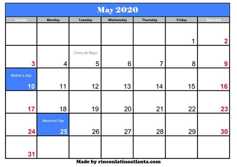 2020 Printable Calendar With Holidays Calendar Templates