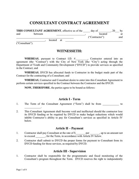 Consultant Contract Agreement In Word And Pdf Formats