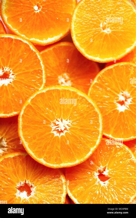 Fresh Sliced Orange Fruit Texture Macro Top View Copy Space Food