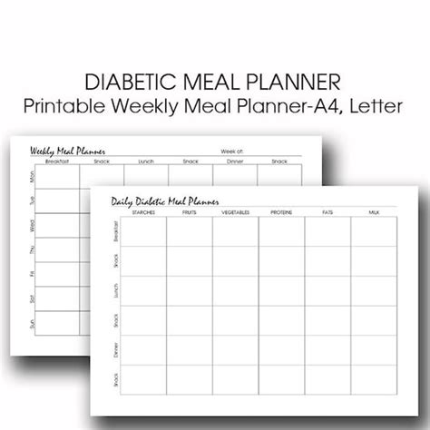 Daily Diabetic Meal Planner Printable Meal Planner Printable Etsy