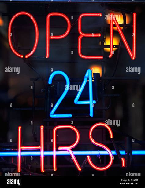 Open 24 Hours Neon Sign Stock Photo Alamy