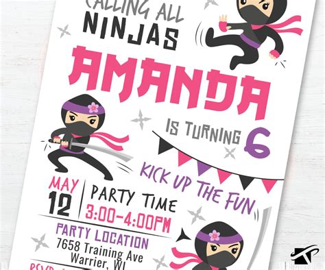 Ninja Girl Birthday Invitation Ninja Party Printable Ninja Etsy