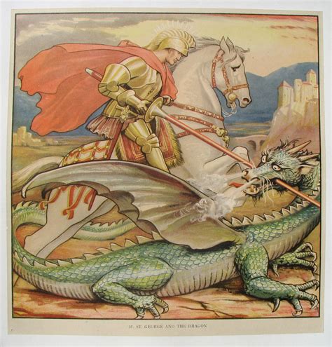 1930s St George And Dragon British Childrens Vintage Poster Saint