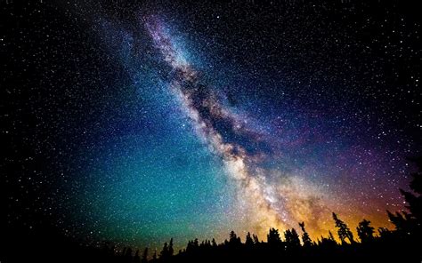Stars Milky Way Trees Forest Colorful Wallpaper Coolwallpapersme
