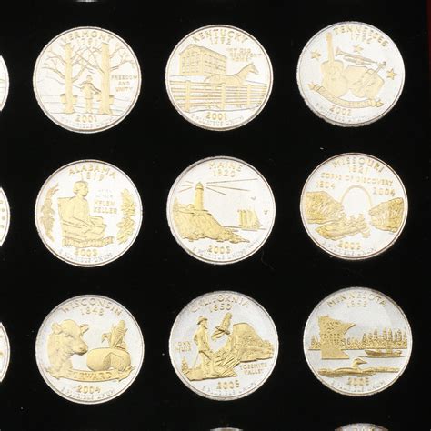 Collection Of Fifty Six Gold And Silver Highlighted Statehood Quarters
